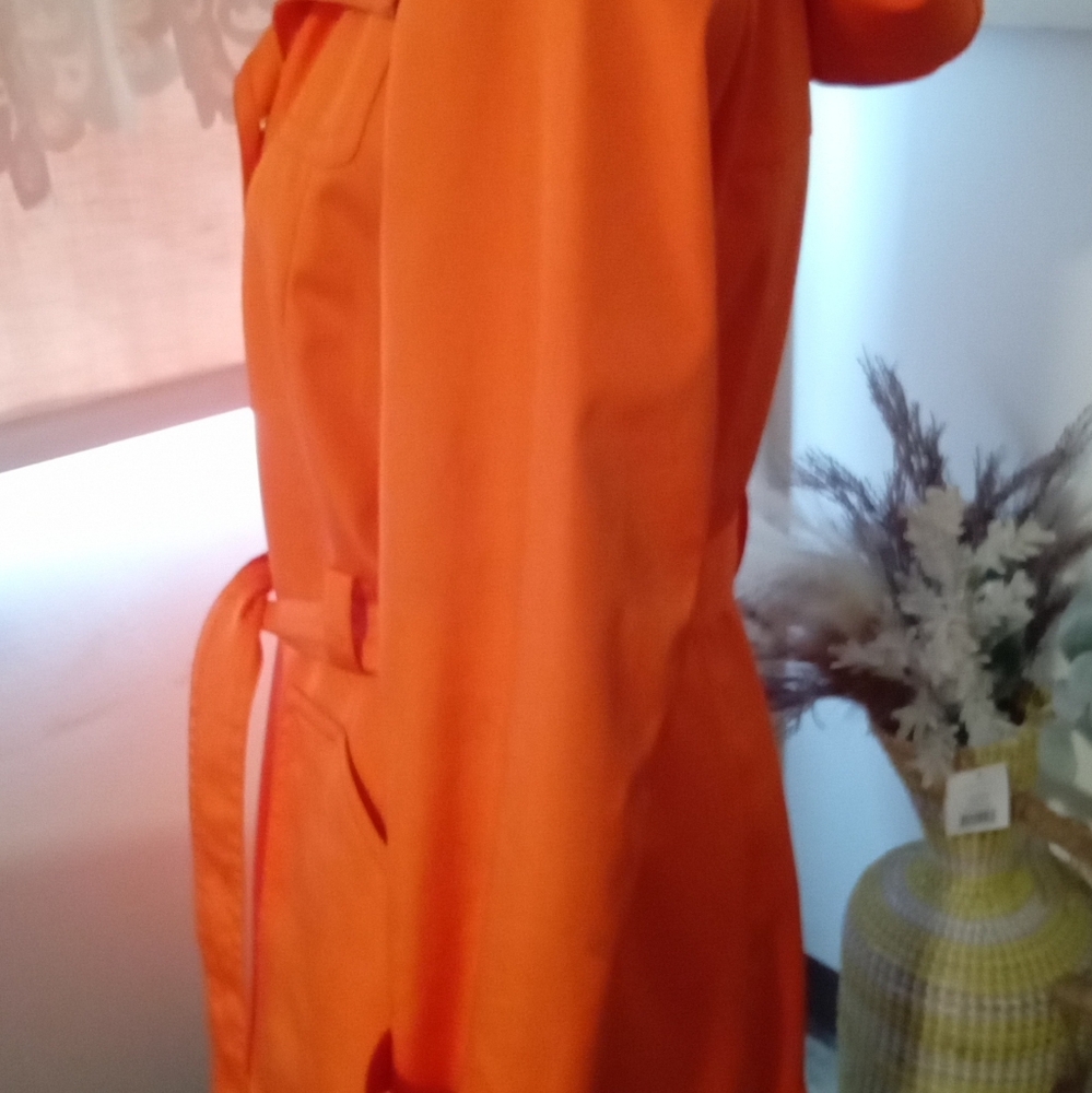 Calvin Klein Women's Orange Hooded Deep Pocket Trench Coat - Picture 3 of 9